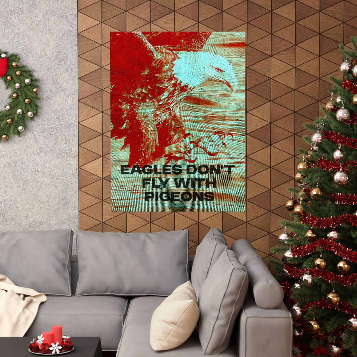 Eagles Don't Fly With Pigeons Poster, Bald Eagle Motivational Wall Art, Home Gym and Garage Decor