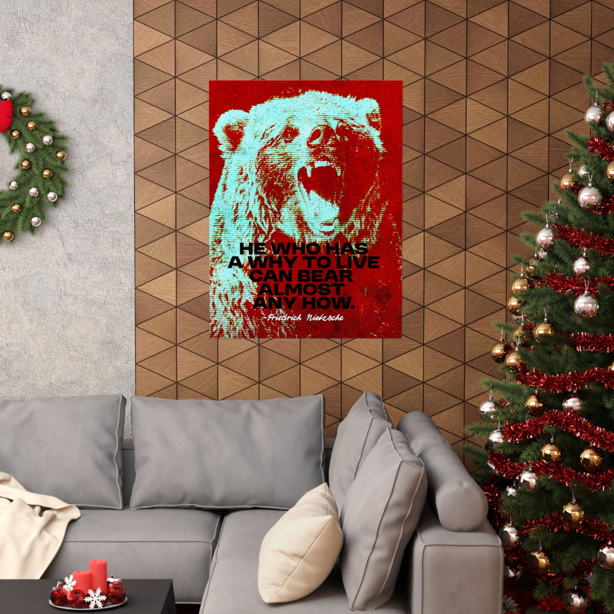 Nietzsche Quote Poster, He Who Has a Why, Bear Wall Art for Home Gym or Office
