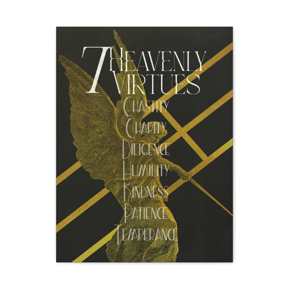 (DEMO) Heavenly Virtues Gold Angel Matte Canvas Wall Art – Inspirational Religious Quote Print