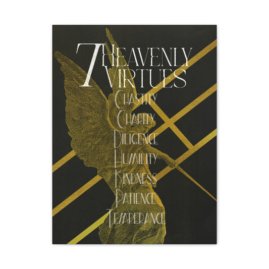 (DEMO) Heavenly Virtues Gold Angel Matte Canvas Wall Art – Inspirational Religious Quote Print