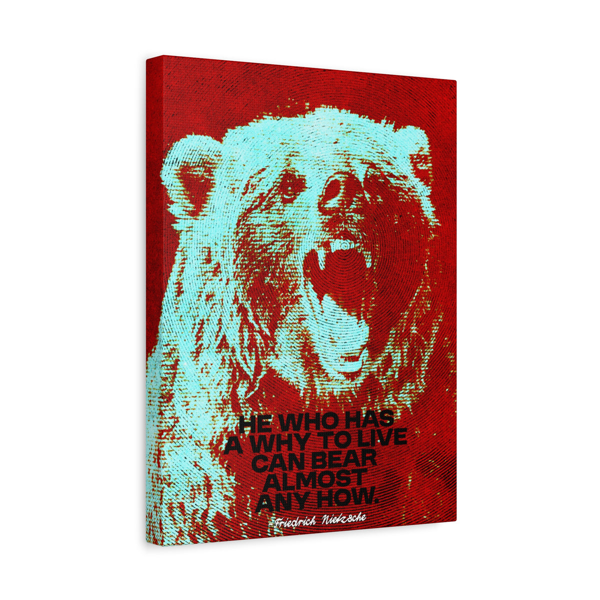 Nietzsche Quote Canvas, He Who Has a Why, Bear Wall Art for Home Gym or Office