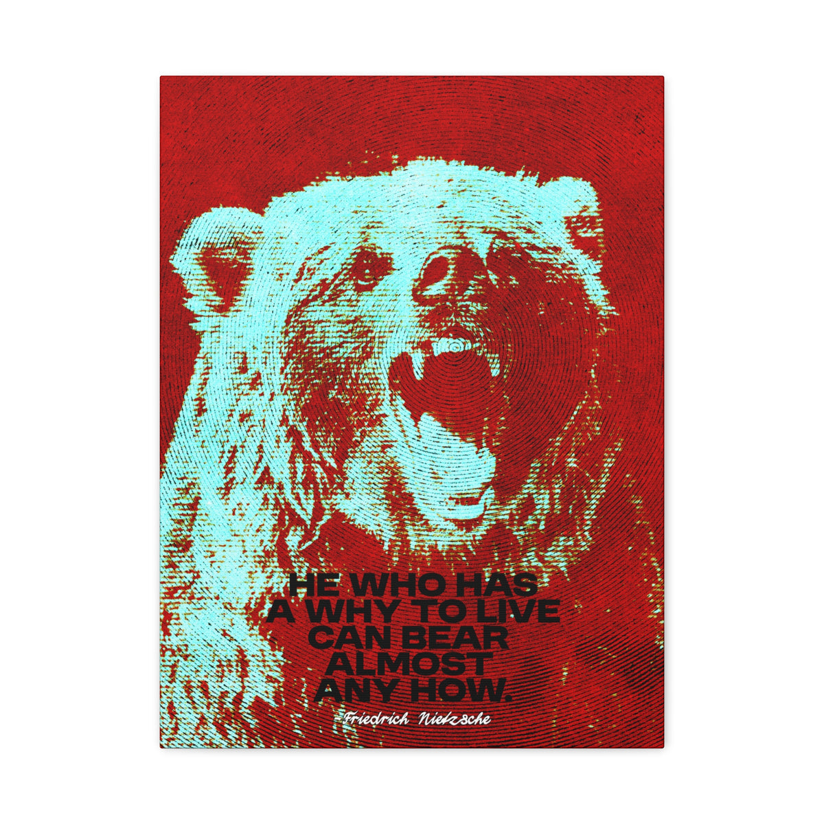 Nietzsche Quote Canvas, He Who Has a Why, Bear Wall Art for Home Gym or Office