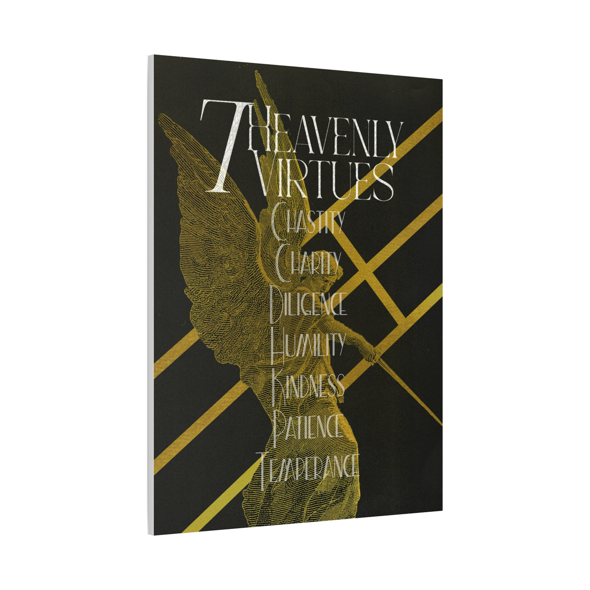 (DEMO) Heavenly Virtues Gold Angel Matte Canvas Wall Art – Inspirational Religious Quote Print