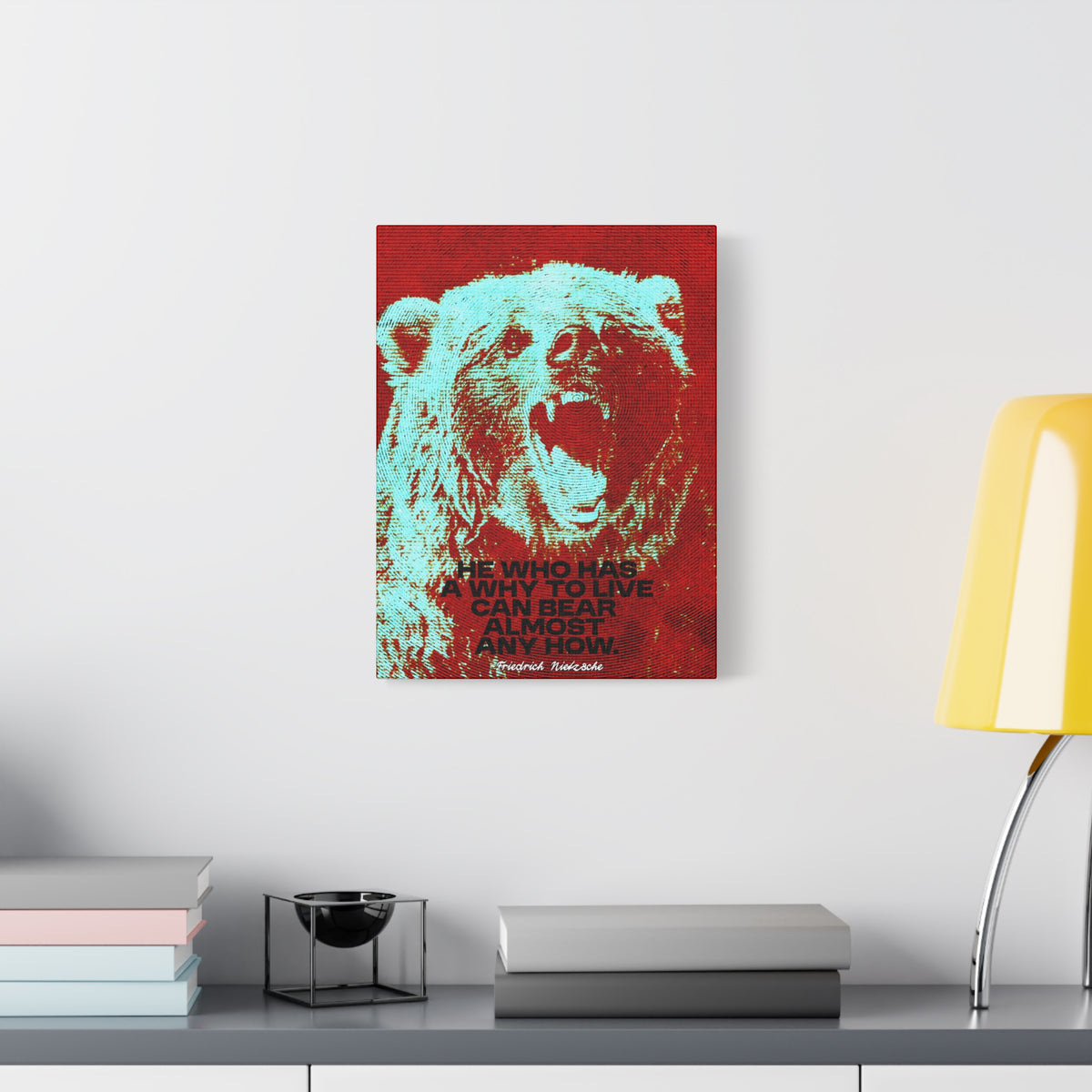 Nietzsche Quote Canvas, He Who Has a Why, Bear Wall Art for Home Gym or Office