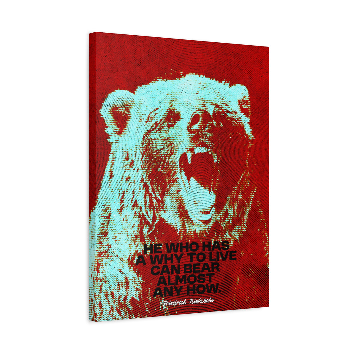 Nietzsche Quote Canvas, He Who Has a Why, Bear Wall Art for Home Gym or Office