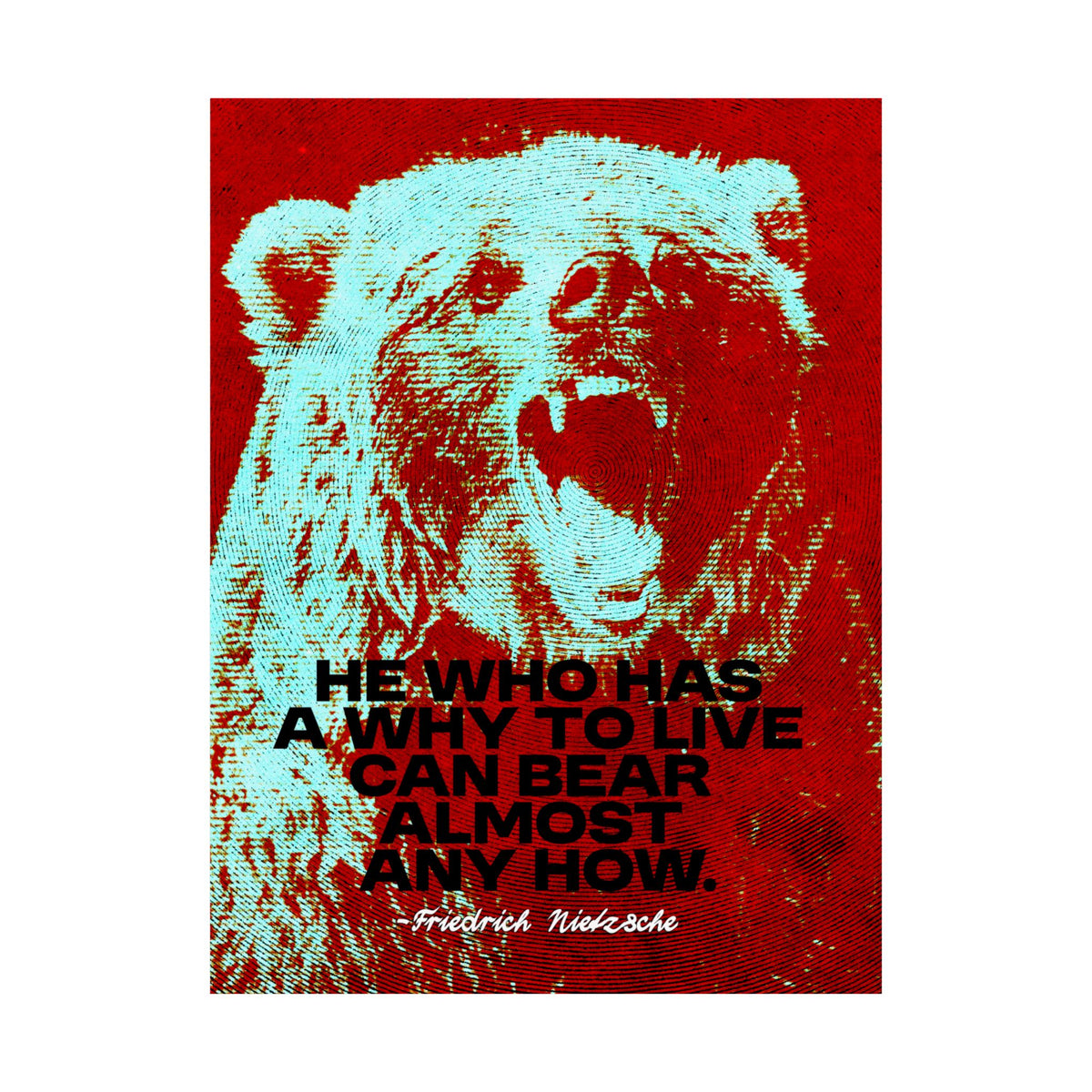 Nietzsche Quote Poster, He Who Has a Why, Bear Wall Art for Home Gym or Office