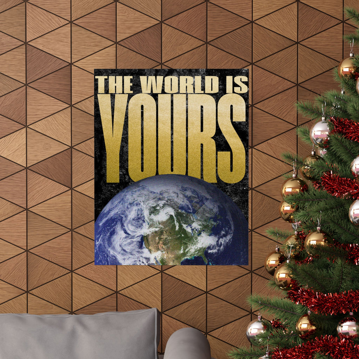 The World Is Yours Poster, Gold Typography Motivational Wall Art, Office and Dorm Decor