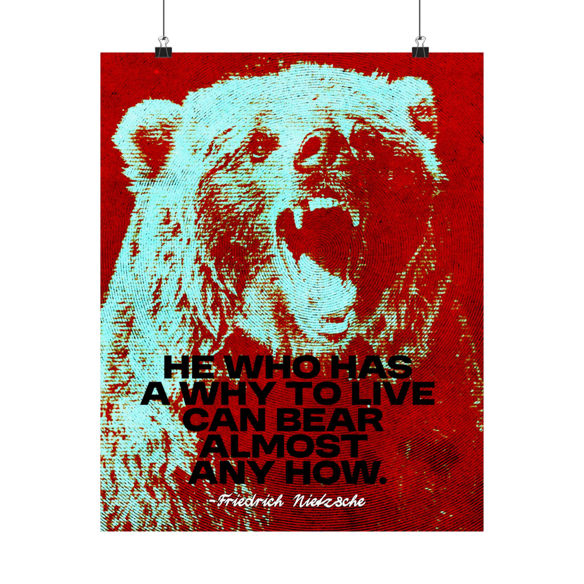 Nietzsche Quote Poster, He Who Has a Why, Bear Wall Art for Home Gym or Office