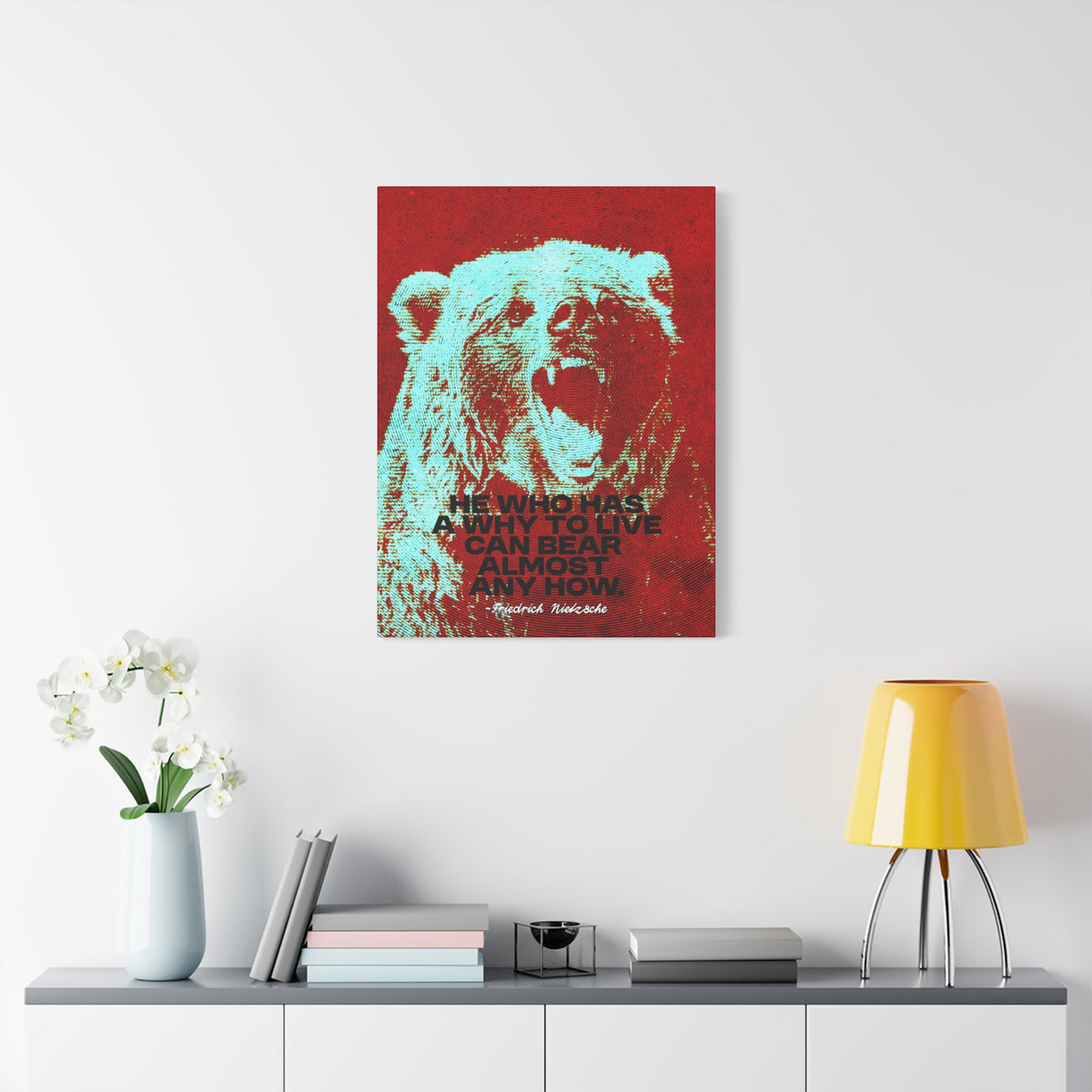 Nietzsche Quote Canvas, He Who Has a Why, Bear Wall Art for Home Gym or Office