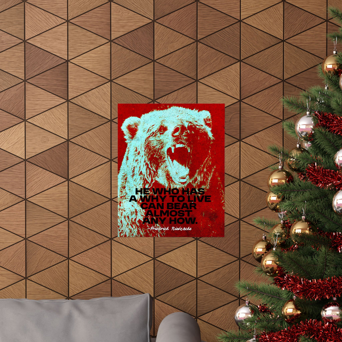 Nietzsche Quote Poster, He Who Has a Why, Bear Wall Art for Home Gym or Office