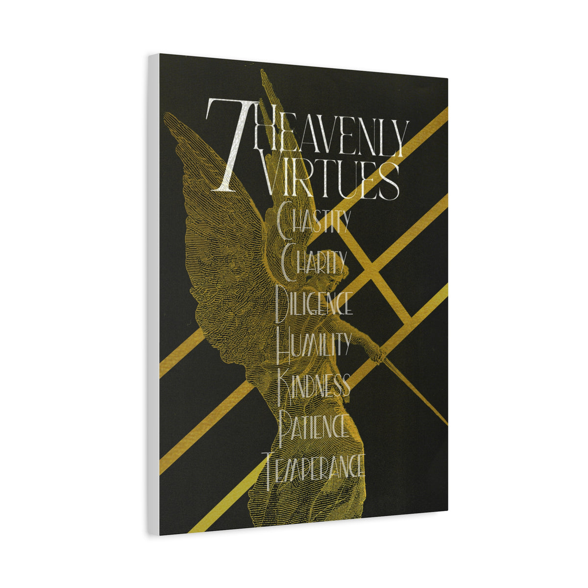 (DEMO) Heavenly Virtues Gold Angel Matte Canvas Wall Art – Inspirational Religious Quote Print