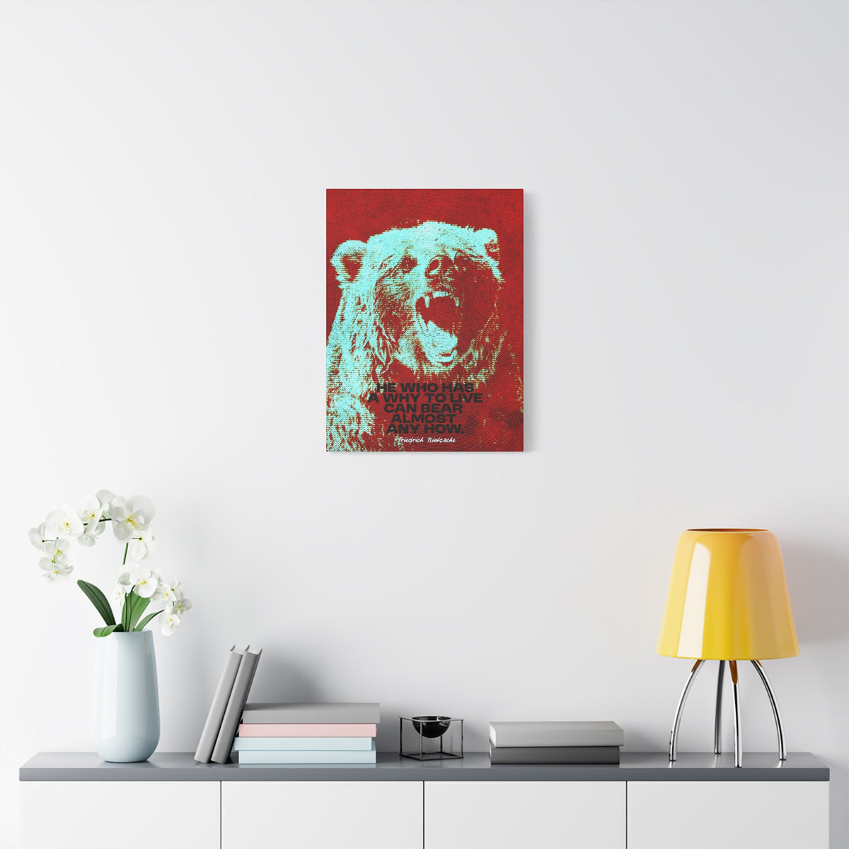 Nietzsche Quote Canvas, He Who Has a Why, Bear Wall Art for Home Gym or Office