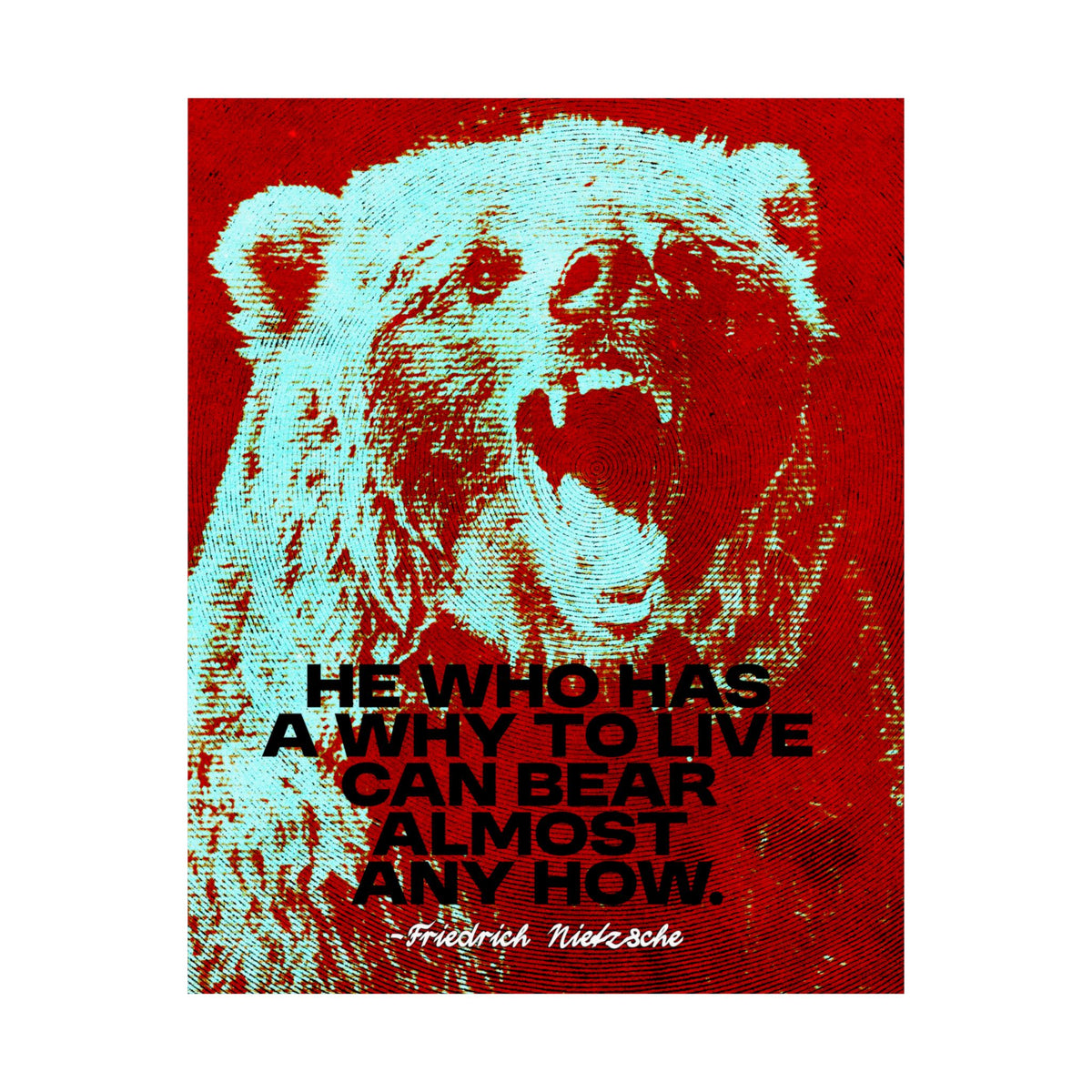 Nietzsche Quote Poster, He Who Has a Why, Bear Wall Art for Home Gym or Office