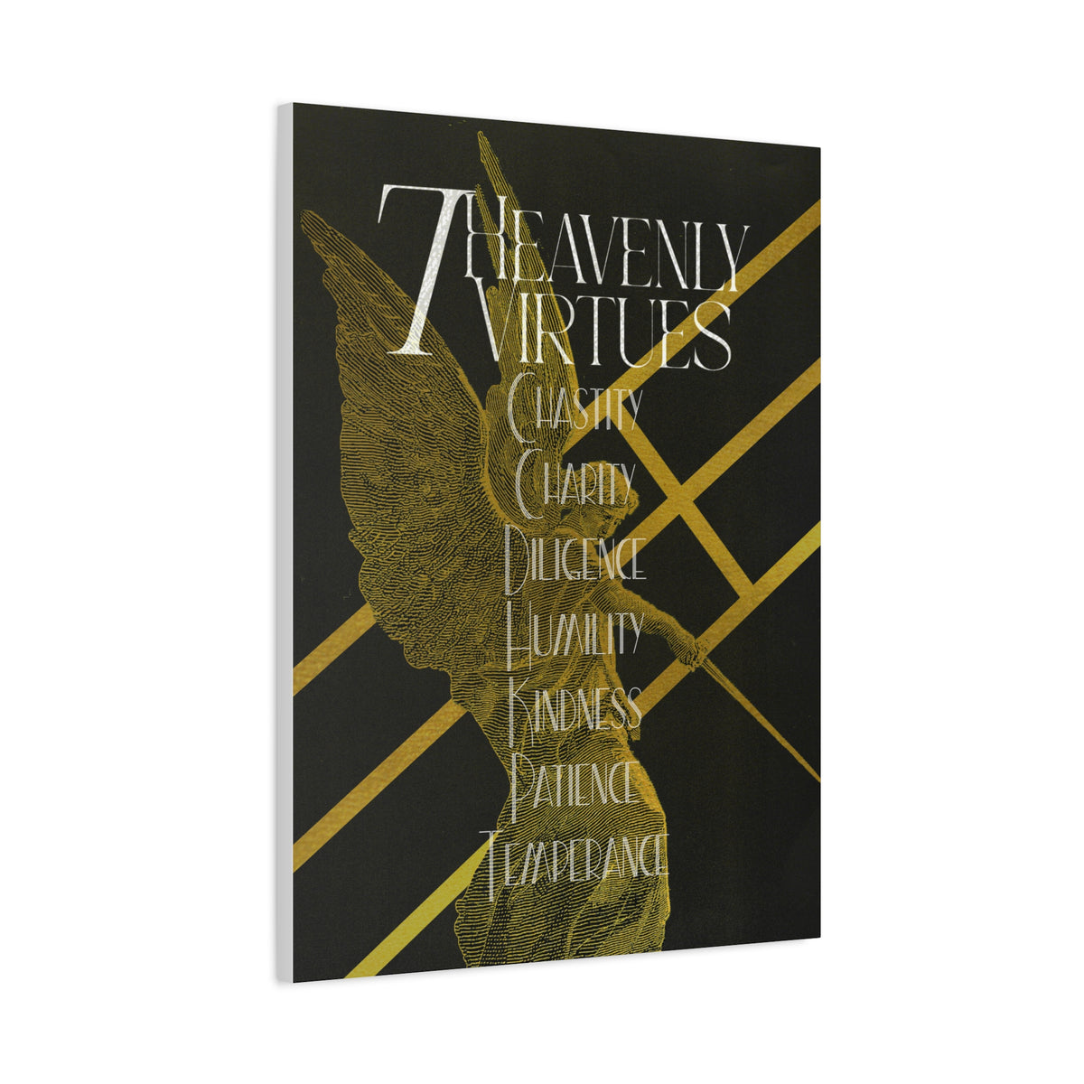 (DEMO) Heavenly Virtues Gold Angel Matte Canvas Wall Art – Inspirational Religious Quote Print