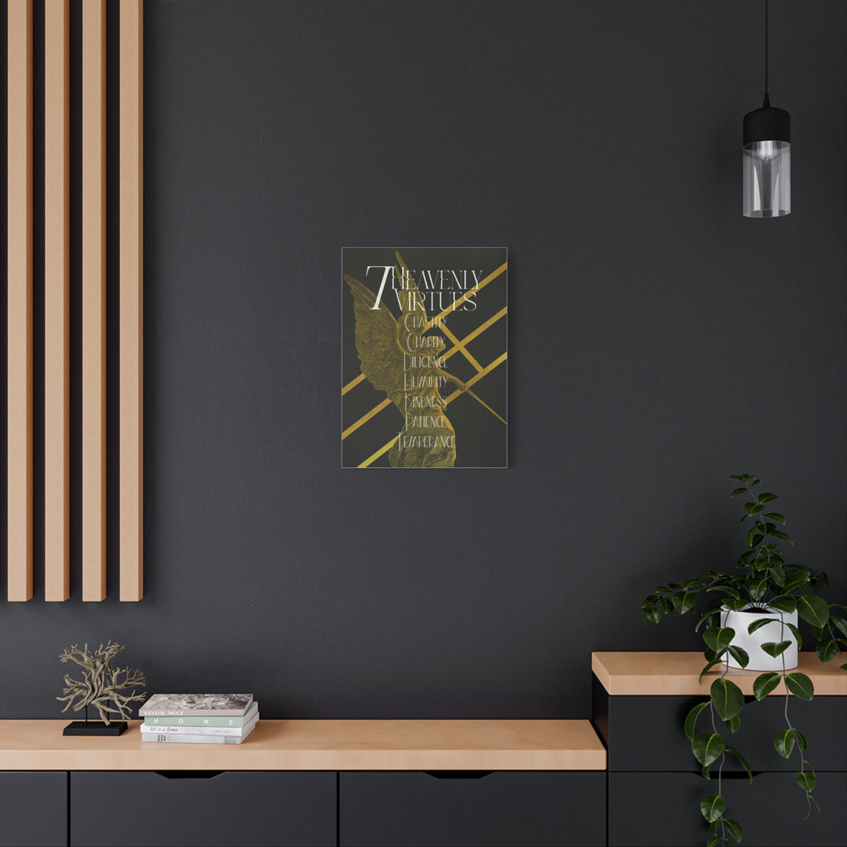 (DEMO) Heavenly Virtues Gold Angel Matte Canvas Wall Art – Inspirational Religious Quote Print