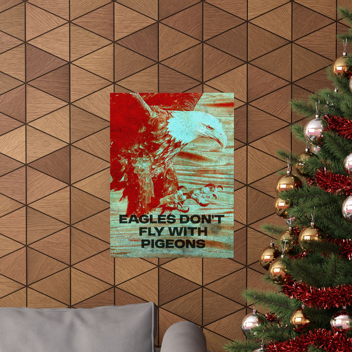 Eagles Don't Fly With Pigeons Poster, Bald Eagle Motivational Wall Art, Home Gym and Garage Decor