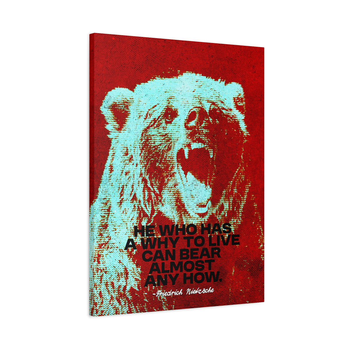Nietzsche Quote Canvas, He Who Has a Why, Bear Wall Art for Home Gym or Office