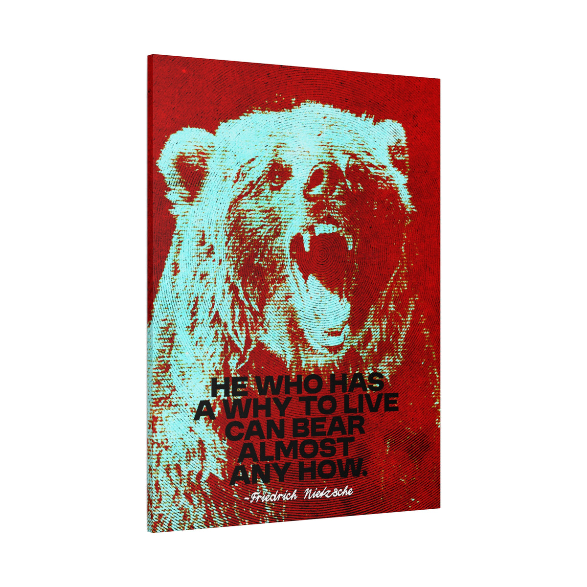 Nietzsche Quote Canvas, He Who Has a Why, Bear Wall Art for Home Gym or Office