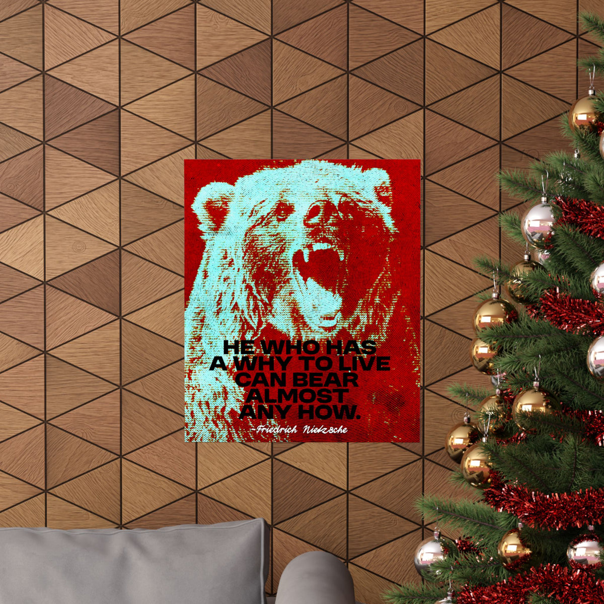 Nietzsche Quote Poster, He Who Has a Why, Bear Wall Art for Home Gym or Office