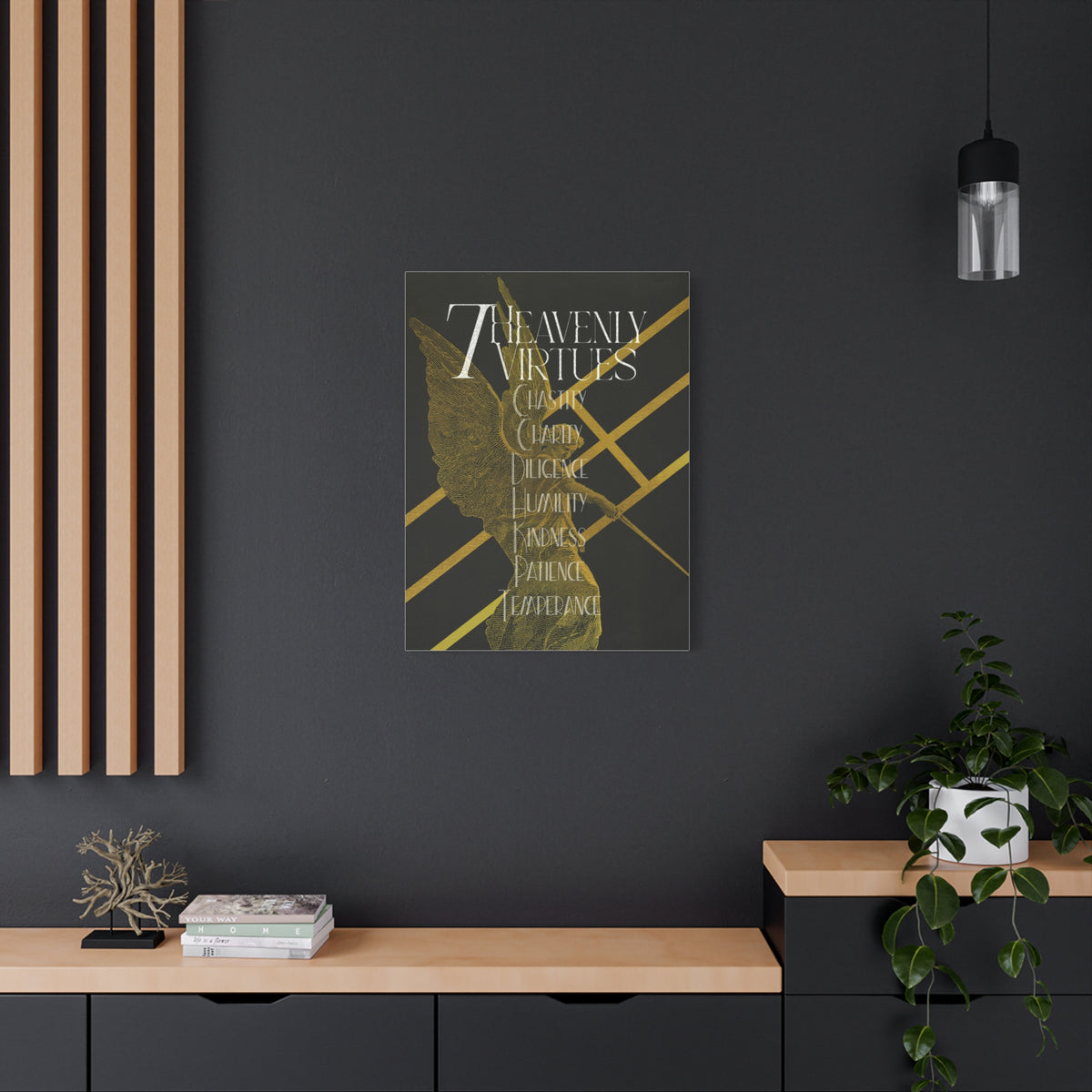 (DEMO) Heavenly Virtues Gold Angel Matte Canvas Wall Art – Inspirational Religious Quote Print