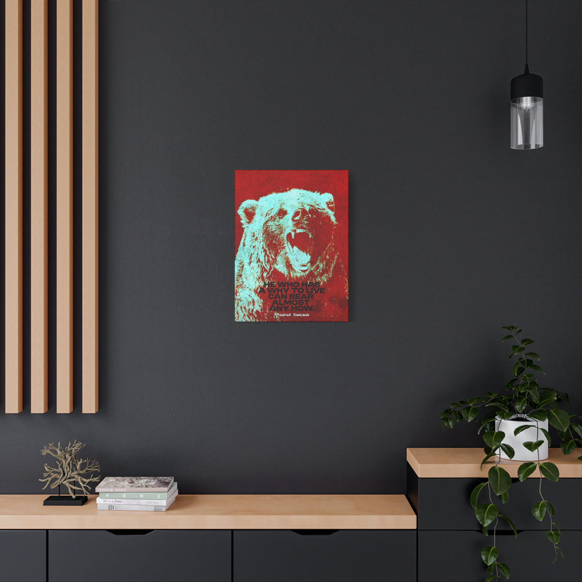 Nietzsche Quote Canvas, He Who Has a Why, Bear Wall Art for Home Gym or Office