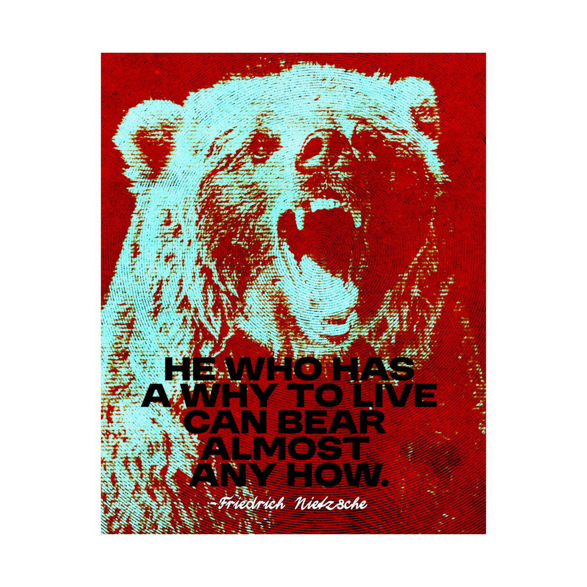 Nietzsche Quote Poster, He Who Has a Why, Bear Wall Art for Home Gym or Office