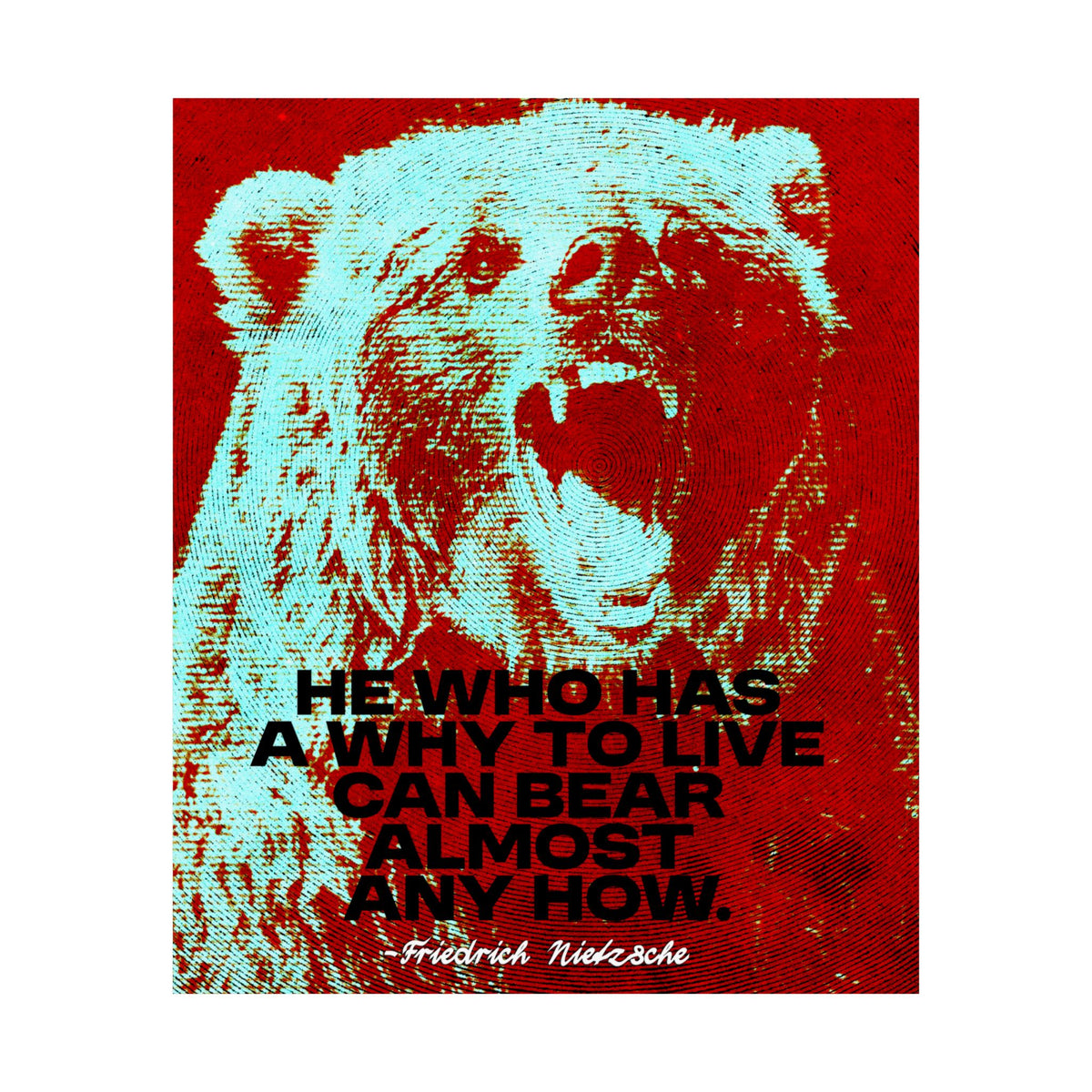 Nietzsche Quote Poster, He Who Has a Why, Bear Wall Art for Home Gym or Office
