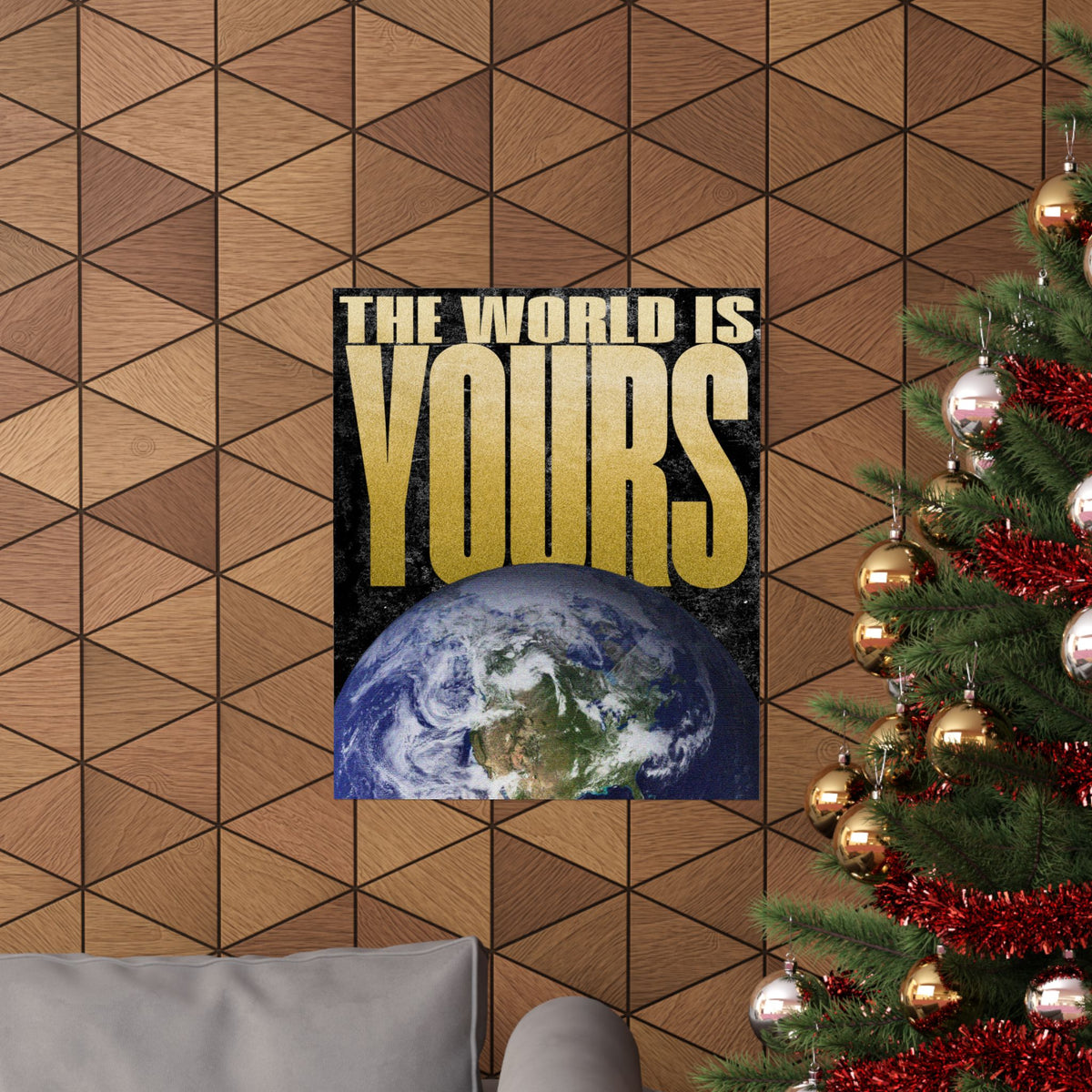 The World Is Yours Poster, Gold Typography Motivational Wall Art, Office and Dorm Decor