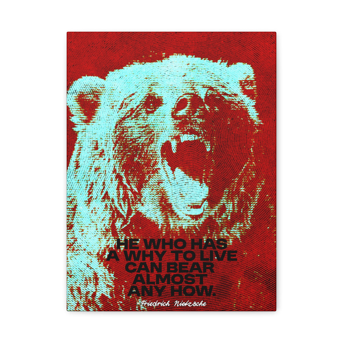 Nietzsche Quote Canvas, He Who Has a Why, Bear Wall Art for Home Gym or Office