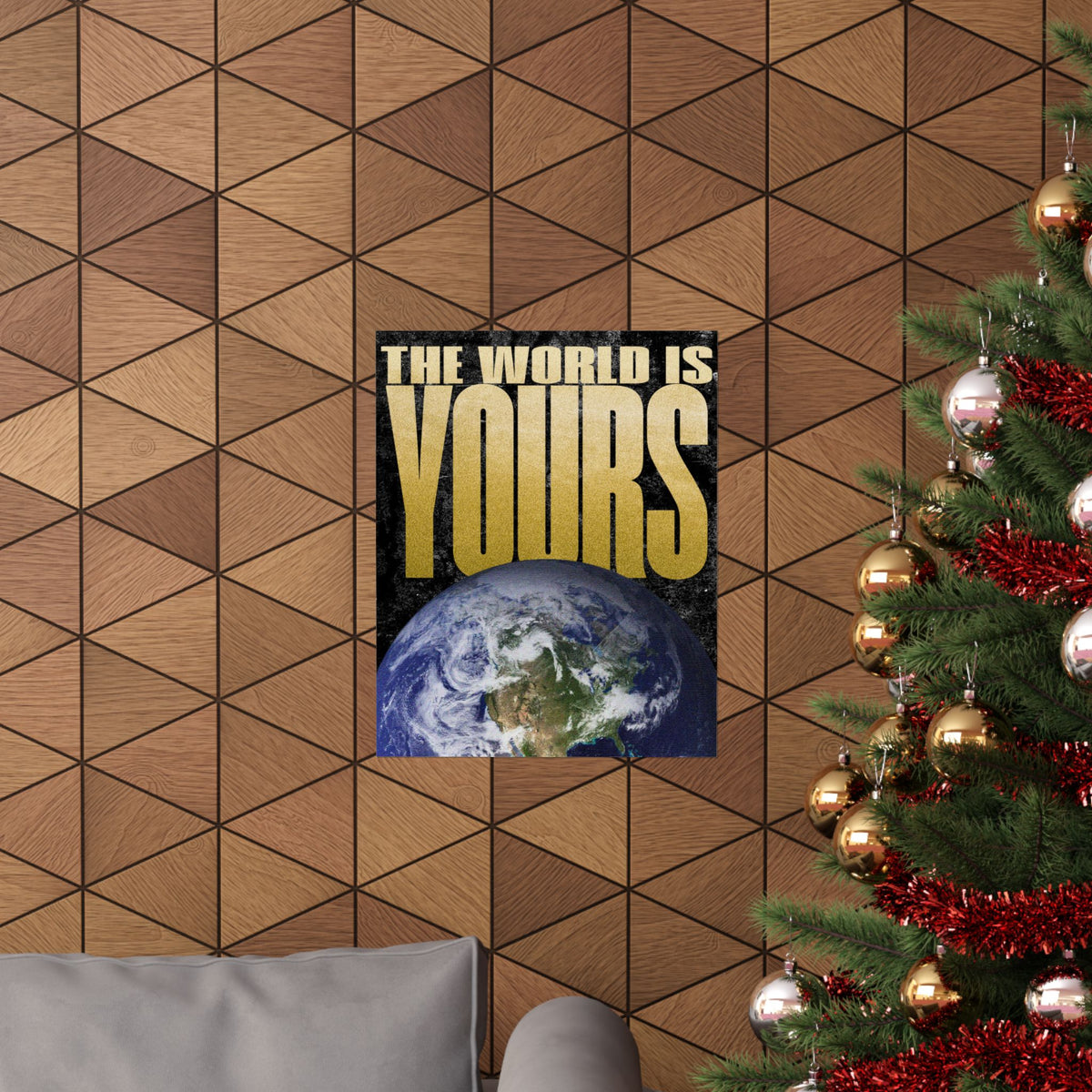 The World Is Yours Poster, Gold Typography Motivational Wall Art, Office and Dorm Decor
