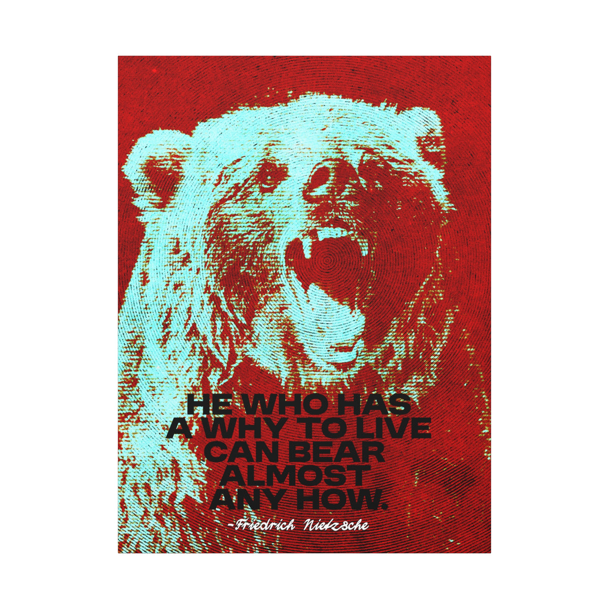 Nietzsche Quote Canvas, He Who Has a Why, Bear Wall Art for Home Gym or Office