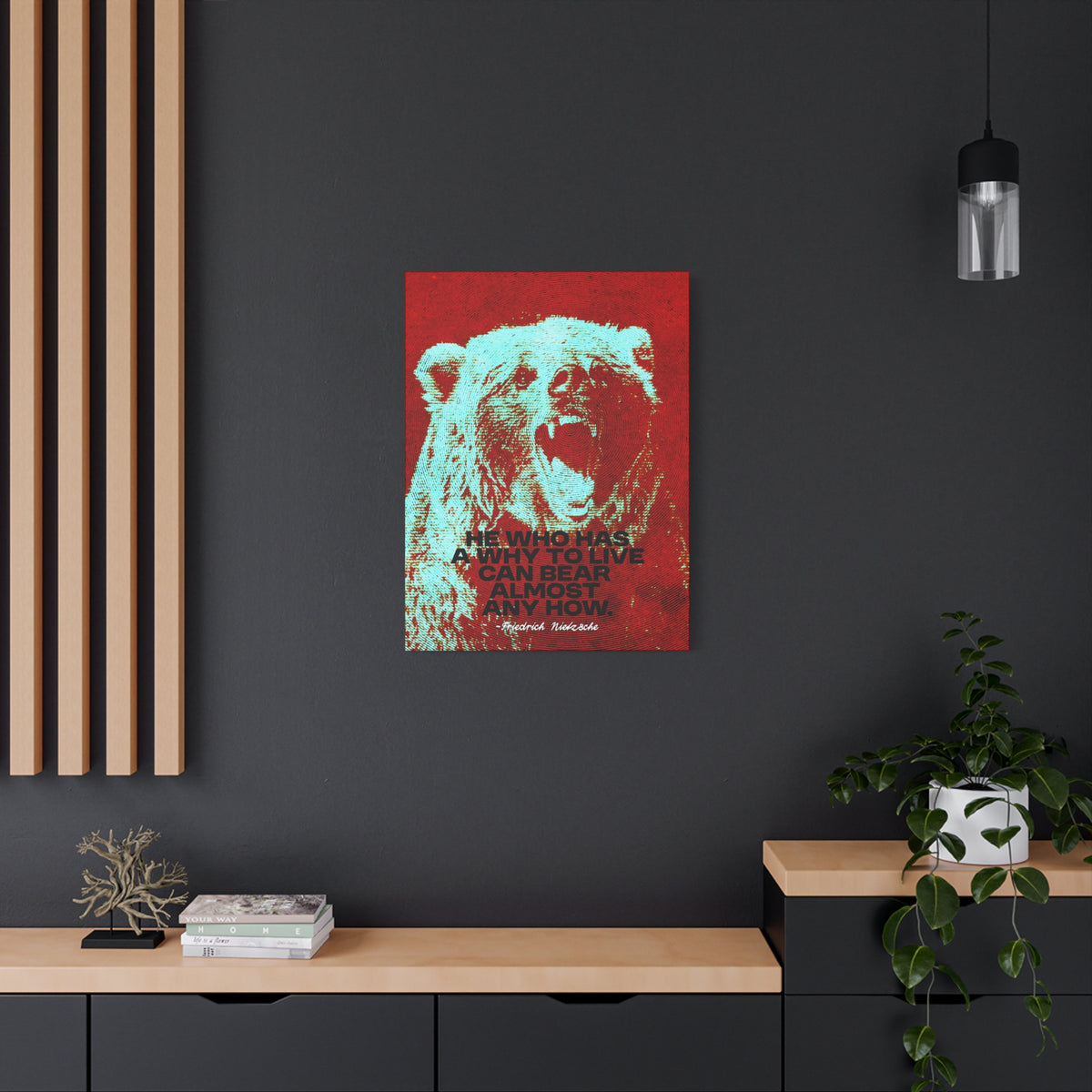Nietzsche Quote Canvas, He Who Has a Why, Bear Wall Art for Home Gym or Office