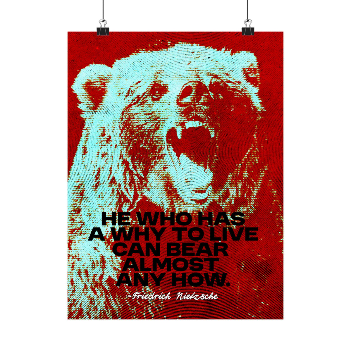 Nietzsche Quote Poster, He Who Has a Why, Bear Wall Art for Home Gym or Office